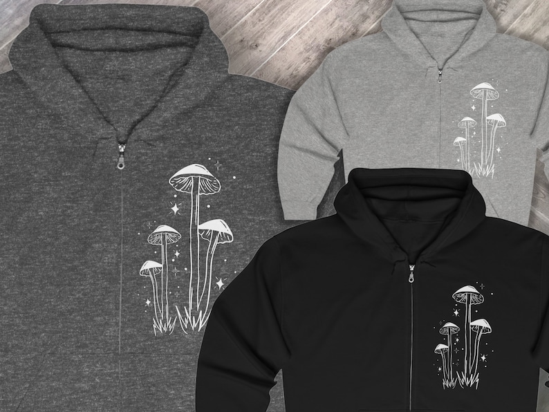 Mushroom Zip Up Hoodie, Mushroom Aesthetic Zip Hoodie, Skeleton Halloween, Hippie Mushroom Skull , plant shirt, Nature shirt, Gift for her zdjęcie 3