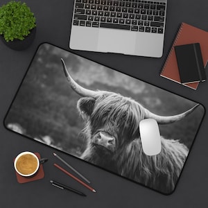 Western Office Decor, Highland Cow Desk Mats, Cow Giant Mouse Pad, Jumbo Mouse Pad, Trendy Desk Decor, Boho Office Decor, SIZE &quot;12x&quot;22