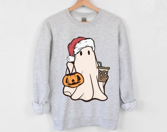 Christmas Ghost Sweatshirt, Iced Coffee Santa Ghost, Holiday Sweater