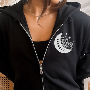 Moon Phase Zip Up Hoodie, Celestial hoodies with zipper, Moon phase hoodies, Womens Hoodie Zip Up, Birthday Gift, astrology hoodie