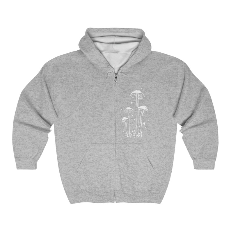Mushroom Zip Up Hoodie, Mushroom Aesthetic Zip Hoodie, Skeleton Halloween, Hippie Mushroom Skull , plant shirt, Nature shirt, Gift for her Sport Grey