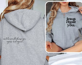 Jesus Loves You Zip Up Hoodie, Women's Sweatshirt, Christian Sweatshirt, Religious Gift, Gift For Christian, Faith Sweatshirt