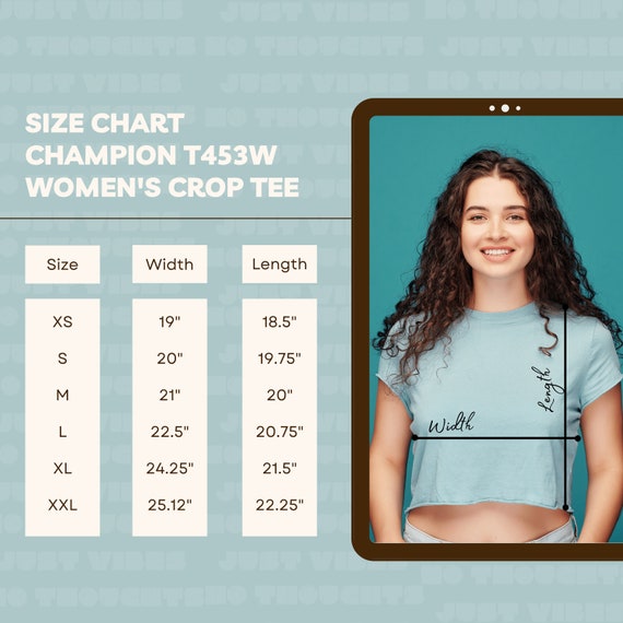 Champion T453W Size Chart, Women's Crop Top Size Chart, Champion Crop Top  Print on Demand Chart, Size Chart,  Shop Tools, Women's Crop