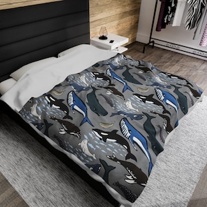 Whale Blanket | Beluga Designs | Humpback Whale | Team Orca Gift | Narwhal, Blue, Grey, Right, Sperm Whale Throw Blanket | Gift for Stepson