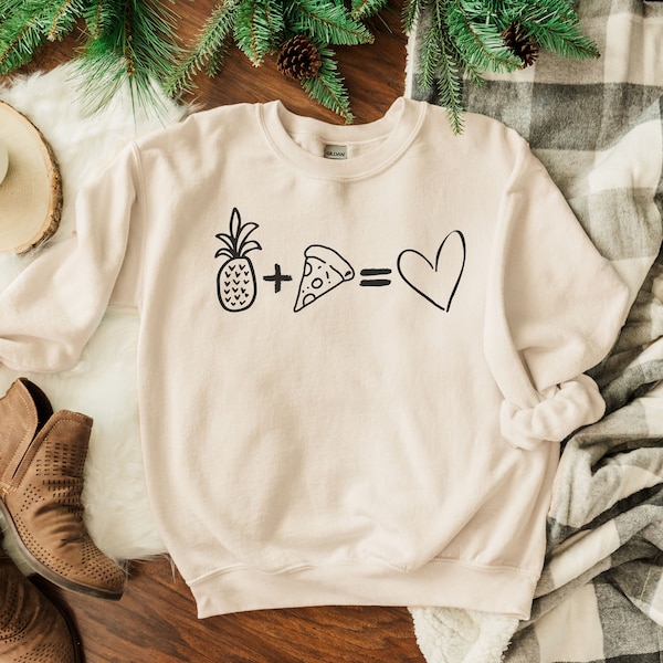 Hawaiian Pizza Sweatshirt and Pizza Lover Gift for Foodies | Pineapple Pizza is Love Minimalist Graphic Sweater S - 5XL