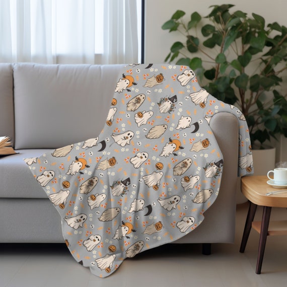 Ghost Blanket | Halloween Haunt Decor Gift for Teachers, Occupational Therapists, and Behavior Analysts BCBA | Spooky Floral Velveteen Throw