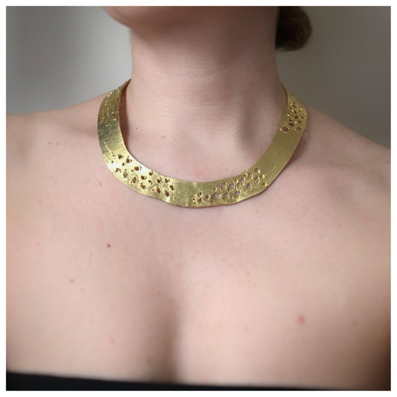 Organic Textured 14K Gold Plated Brass Collar Necklace Etsy