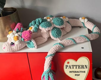 Straberis the Fairy Dragon Crochet Pattern, Strawberry Dragon Crochet Pattern, Fruit Chenille Dragon, Large Dragon Pattern Easy