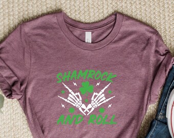 Shamrock & Roll Skeleton Hand Shirt: Funny St. Patrick's Day Tee