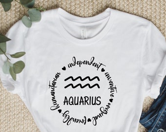 Camiseta de Aquário, Camiseta de Astrologia de Aquário, Camiseta do Signo de Aquário, Signos do Zodíaco, Presentes para Aquário, Camisetas de Astrologia, Camiseta de Presente de Astrologia.