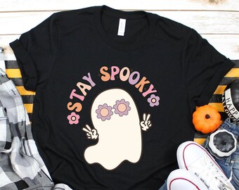 „Stay Spooky“-T-Shirt, Grusel-Shirt, Halloween-T-Shirt, Cooles Halloween-Shirt, Lustiges Halloween-Shirt, Halloween-T-Shirt, Grinsendes Grusel-Shirt