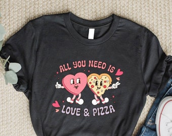 Camiseta de San Valentín "Amor y Pizza": Camiseta retro para parejas