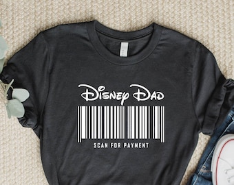 Camiseta masculina Disney Dad Scan For Payment - Camisetas do Parque Temático do Mickey, Camisetas para família, Camiseta infantil, Viagem em família, Camiseta combinando para o papai