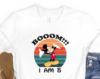 Kids Mickey Birthday Booom I am 5 Years Old Retro Shirt, Disney 5th Birthday Boy Shirt, Mickey Birthday Shirt, Birthday Mickey 5 Years Old.