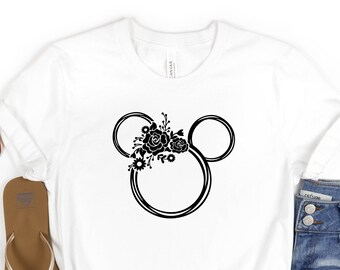 Chemise Disney, chemise Disney pour femme, chemise avec oreilles Disney, t-shirt unisexe Disney pour femme, chemise silhouette Mickey Disney, t-shirt pour enfant