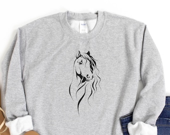 Bluza z głową konia, Bluza z koniem, Koszulka z koniem, Bluza dla miłośnika koni, Prezent dla miłośnika koni, Prezent dla kobiet, Sweter z koniem jeździeckim