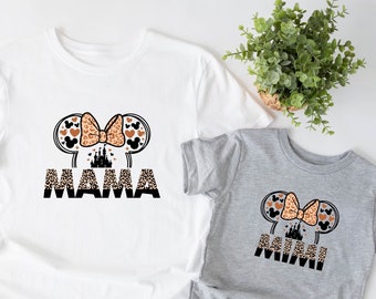 Koszulka Disney Castle Mama i Mini Mouse do kompletu, Koszulka Leopard Mom Daughter, Koszulka Family Matching Day Mother, Koszulka Disney Trip Mommy and Me