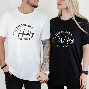 The Miller&#39;s Hubby and Wifey Custom Year Matching Valentines Shirt, Hubby Wifey Couple Shirt, Wifey Hubby Honeymoon Wedding Gift for Couples