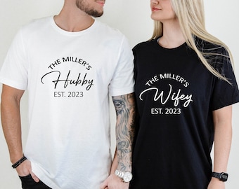 The Miller's Hubby and Wifey Custom Year Matching Valentines Shirt, Hubby Wifey Couple Shirt, Wifey Hubby Honeymoon Wedding Gift for Couples