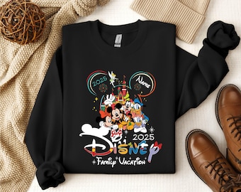 2025 Custom Name Disney Family Vacation Mickey Friends Sweatshirt, Disney Family Matching Gift,Personalized Disney Trip,Disneyworld Matching