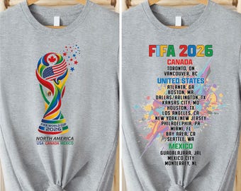 World Cup 2026 North America Soccer Shirt Host Cities Graphic Football Fan Shirt USA Canada Mexico Stadium List Design