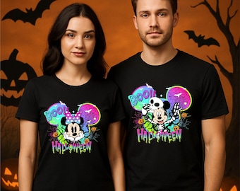 Chemise couple Halloween Mickey Minnie Disneyland Boo, t-shirt fantasmagorique Disney tendance, chemise Halloween fantôme, voyage en famille t-shirt fête d'Halloween assorti