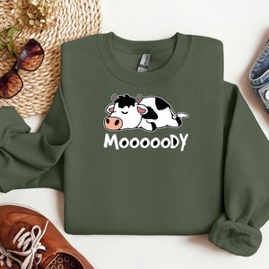 Sleepy Cow Sweatshirt, Moooody Cow Sweater, Sweater for Cow Lover, Cow Moody Sweater, Cow Animal Lover Gift, Christmas Gift For Cow Owner