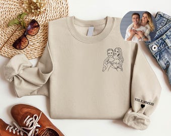 Custom Couple Line Art Sweatshirt: Personalized Photo Outline Hoodie, Roman Numeral Gift