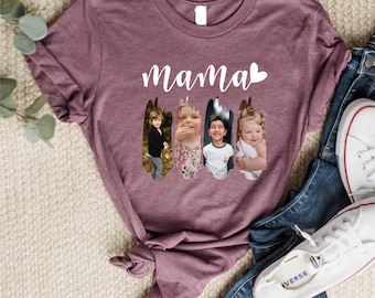 Custom Mama Shirt With Kids Photos Personalized Mom T Shirt Photo Collage Mothers Gift Family Shirt Custom Picture Tee