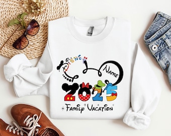 2025 Custom Name Disney Family Vacation Sweatshirt, Disney Family Matching Gift,Personalized Disney Trip, Disneyworld Matching Mickey Minnie
