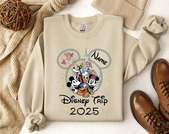 2025 Custom Name Disney Trip Sweatshirt, Disney Vacation Family Matching Gift, Personalized Disney Trip, Disneyworld Matching Mickey Minnie