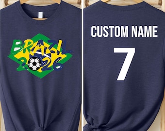 Brazil 2026 T-Shirt, Custom Name Number Soccer Shirt, Personalized Football Jersey Tee, World Cup Inspired Fan Shirt, Brazil Gift