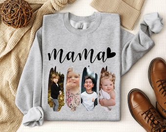 Custom Mama Photo Sweatshirt, Customized Mothers Day Gift for Mom, Personalized Gifts for Mom, Birthday Gift for Mom Tee Picture Gift Mama