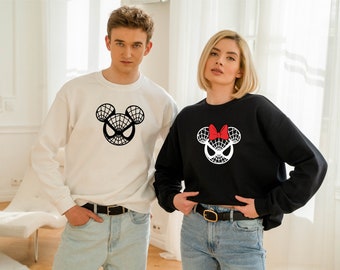 Sudadera de pareja de Spiderman, Mickey y Minnie de los Vengadores, cabeza de Mickey y Minnie de Disney, sudadera a juego de Spiderman, suéter familiar de Spiderman de Disney