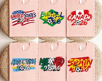 Unisex Retro Soccer Tees: Brazil, Argentina, USA, Mexico, England, Portugal, France, Germany!World Cup 2026 FIFA World Cup Trophy Custom Tee
