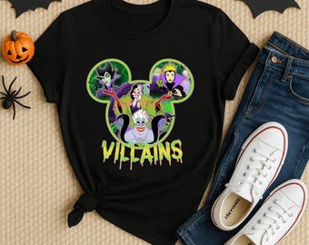 Maglietta personalizzata per la festa di Halloween dei cattivi Disney 2025, maglietta per il viaggio in famiglia Disney, maglietta per Halloween dei cattivi Disney, Malefica a tema Halloween Disneyworld