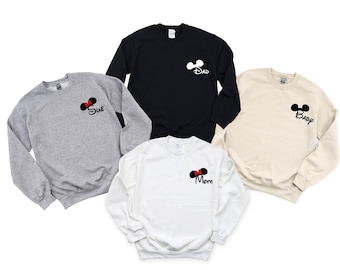 Disney Mom Dad Custom Name, Disney Family Vacation Sweatshirt, Magical Disney World, Family Hoodie For Disneyland, Pocket Size Disney Family