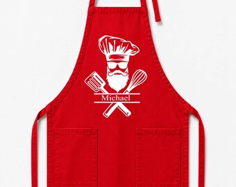 Custom Chef Apron with Name, Personalized Cooking Apron, BBQ Gift for Dad, Grill Master Apron, Kitchen Gift