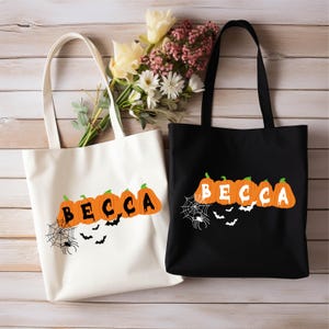 パーソナライズされたハロウィントートバッグ、カスタマイズされたハロウィンネームバッグ、子供用ハロウィントリートバッグ、子供用ハロウィンバッグ、トリックオアトリートトートバッグ