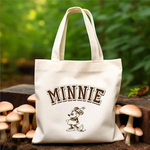 Disney Vintage Minnie Canvas Tote Bags, Tote Bag Disneyland Gift, Disney Trip Tote Bag, Disney Vacation Tote Bag and Shirt Graphic Matching