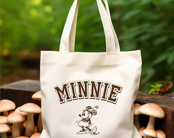Borsa tote in tela vintage Disney Minnie, borsa tote regalo Disneyland, borsa tote viaggio Disney, borsa tote vacanza Disney e grafica maglietta abbinata