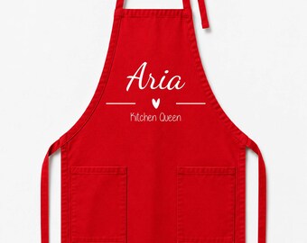 Custom Kitchen Quenn Apron with Name, Café Style Baking Gift for Chefs, Cooking Gift for Mom, Chef Apron, Housewarming Gift, Kitchen Decor