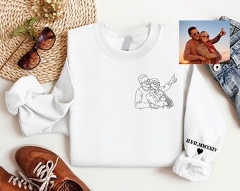 Custom Couple Line Art Sweatshirt, Personalized Photo Portrait, Anniversary Wedding Gift