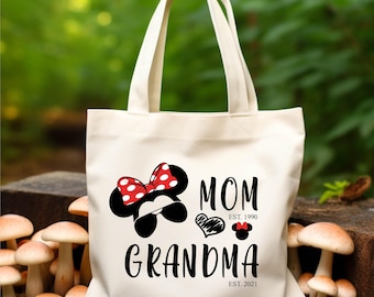 Disney Mom Est Grandma Est Canvas Tote Bags, Tote Bag Disneyland Gift For Grandma, Mother's Day, Disney Trip Bag Disney Vacation Tote Bags