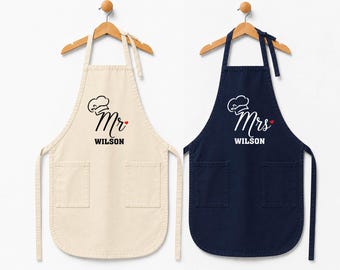 Personalized Mr & Mrs Custom Apron, Couples Aprons, Wedding Cooking Gifts, Personalized Couples Kitchen Smock, First Home Housewarming Gift