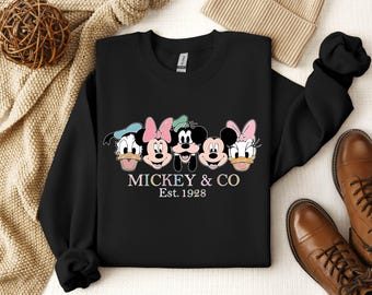 Felpa Disney, Felpa Mickey & Co Mickey And Friends, Felpe Mickey CO 1928 Felpe con cappuccio per bambini e adulti Regalo per la famiglia di Mickey Friends