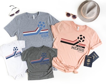 Unisex Retro Soccer Tees: Brazil, Argentina, USA, Mexico, England, Portugal, France, Germany!World Cup 2026 FIFA World Cup Trophy Custom Tee