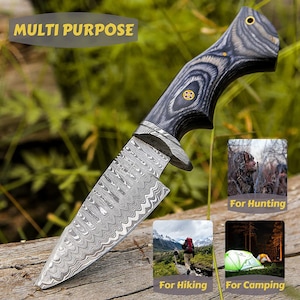 Personalized Damascus knife Gift Forged DAMASCUS Steel Hunting Knife With hard wood Handle, Gift for him, Outdoor Knife gift