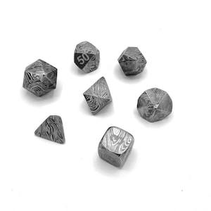 Dice DnD dice set of 7 Damascus Steel MINT/New / Hand Forged Steel / Damascus Steel / D20, D12, D%, D10, D8, D6, D4