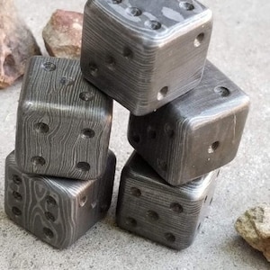 1&#39;&#39; Damascus Dice 30 Dollar per Die,  Forged Steel / Damascus Steel / Reenactment Gift / Six Sided Iron / Game Dice / Larp / Gamer Gift